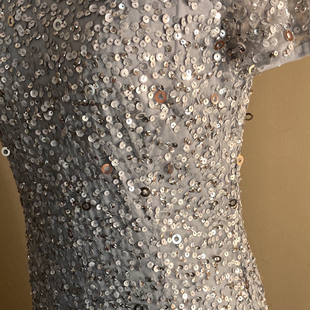 Adrianna Papell platinum beaded sequin dress sz 10 - Picture 3 of 8